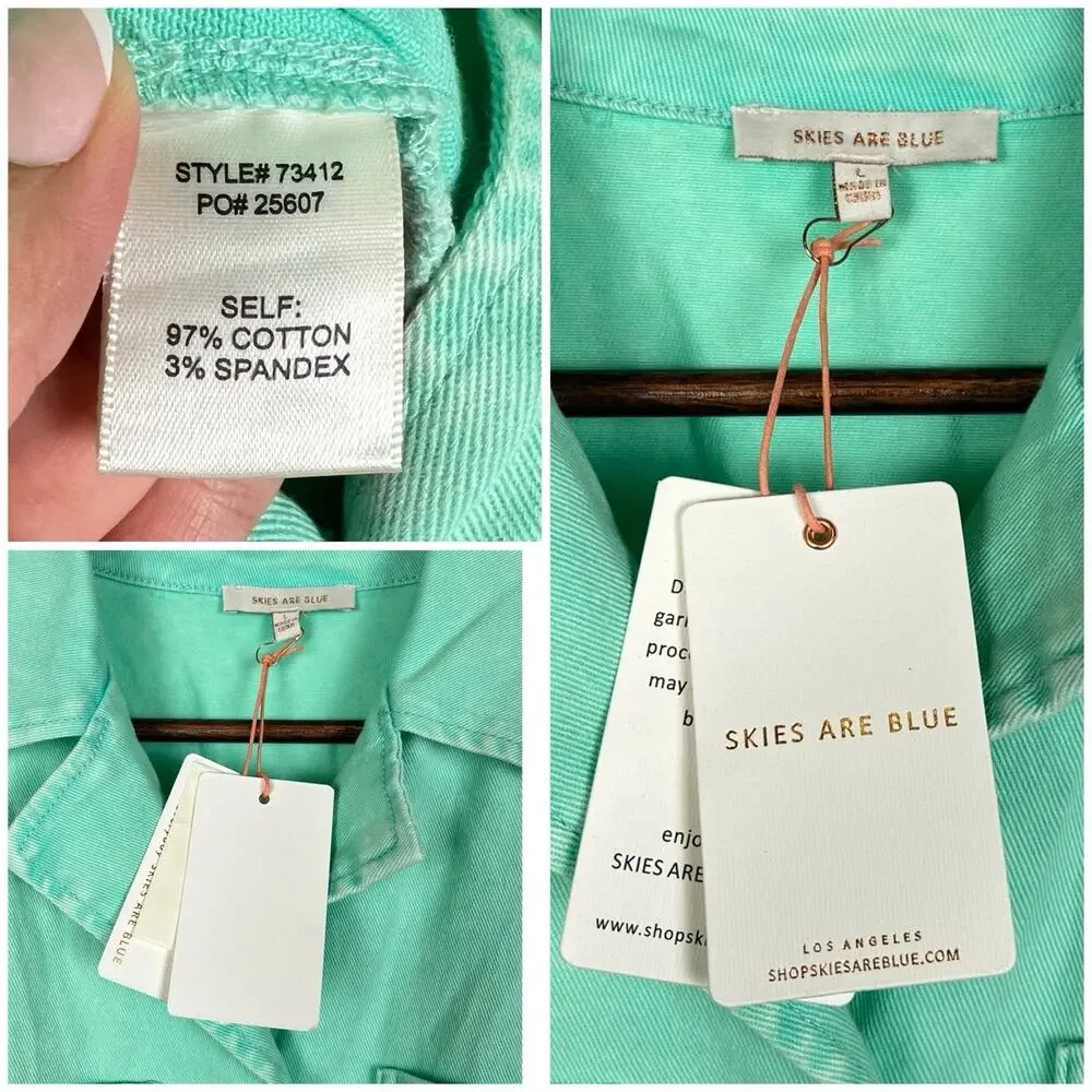 NWT Skies Are Blue Kendall Utility Jumpsuit Green Mint Sz L - Picture 6 of 9